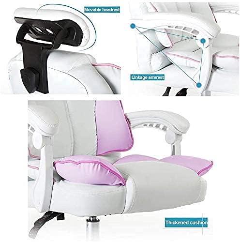 Katzowen Office Computer Chair Pink Gaming Chair for Girls Ergonomic Office Chair with Headrest Pu Leather Executive Chair Adjustable Reclining with Footrest Pink (Color : White)