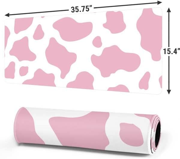 Skinit Extra Large Gaming Mouse Pad - Pink Cow Print Design with Stitched Edges Waterproof Non-Slip Rubber Base Desk Mat for Keyboard &amp Mouse 35.75 x 15.4 inches