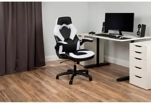 Ergonomic Gaming Chair with High Back Support – Racing Style PC Desk Chair with Recline Function Flip-Up Arms &amp Padded Segments for Comfort (White)