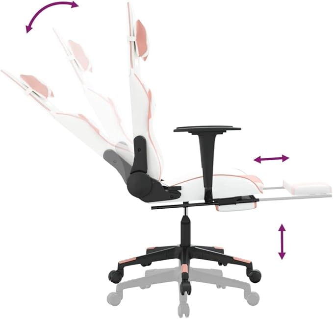 Learning Chair Racing Chair Gamer Chair Gaming Chair with Footrest White and Pink Faux LeatherSuitable for Study Bedroom Hotel