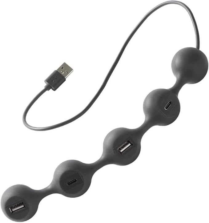 LEXON PEAS HUB 2 4-Port Hub Charge 2 x USB 2 x USB-C 2 Smartphones Simultaneously Copper Inner Cable LD143DG Dark Gray