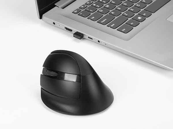 DELUX Left Handed Ergonomic Mouse Mini Wireless Vertical Mouse Silent Click Ergonomic Mouse Up to 4000 DPI 6 Buttons Rechargeable Bluetooth/2.4G/ Wired Tri-Mode for Laptop/PC (M618ZD-Black)