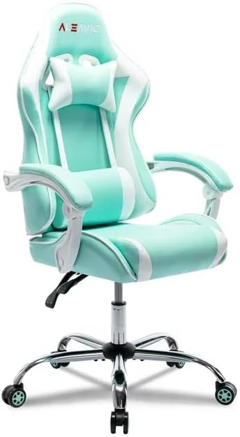 ALEAVIC Gaming Chair with Massager Fabric Gaming Chairs for Adults Ergonomic Gamer Chair with Adjustable Headrest and Lumbar Support Reclining Computer Game Chair High Back Light Blue