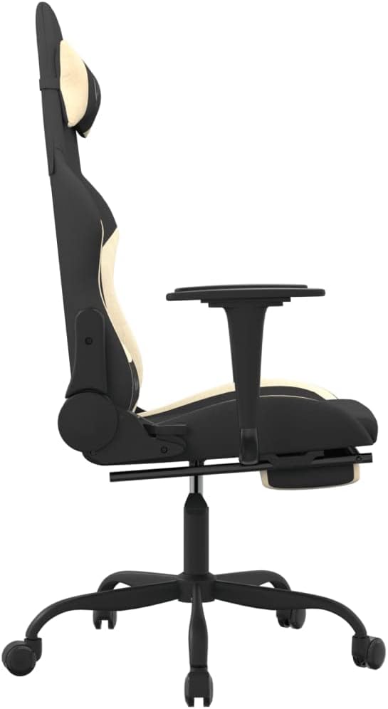 Massage Office Gaming Chair with Footrest Fabric Massage Office Chair Ergonomic Desk Chair Rolling Swivel Adjustable PC Computer Chair for Women Adults Girls(Black&ampCream)