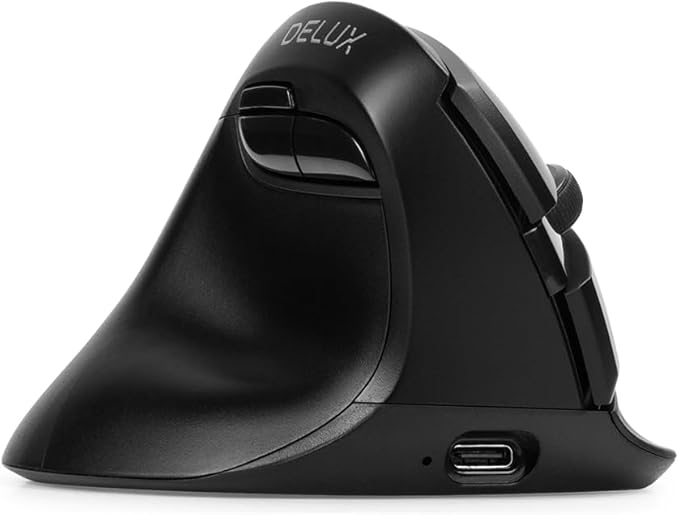 DELUX Left Handed Ergonomic Mouse Mini Wireless Vertical Mouse Silent Click Ergonomic Mouse Up to 4000 DPI 6 Buttons Rechargeable Bluetooth/2.4G/ Wired Tri-Mode for Laptop/PC (M618ZD-Black)