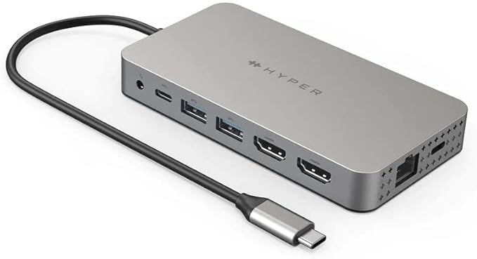 HyperDrive 4K Dual HDMI USB C Hub M1 MacBook 10in1: Dual 4K HDMI Gigabit Ethernet USB-A USB-C USB-C 100W Power Delivery MicroSD/SD Headphone Jack for MacBook Pro/Air(M1) Windows PC Chromebook