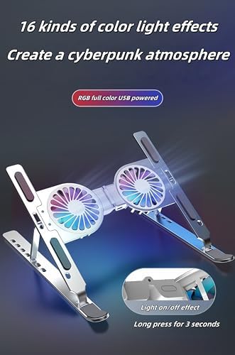 Adjustable Laptop Cooling Stand with 2 Quiet RGB Fans Foldable Ergonomic Design for 10-17” Laptops Aluminum Alloy Perfect for Gaming Office &amp DJ Use
