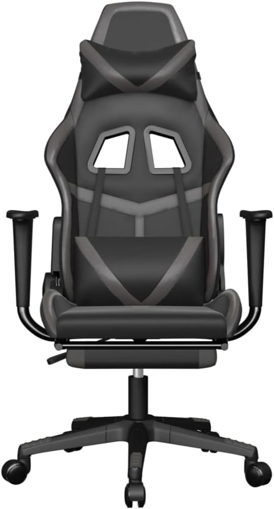 YAFF Gaming Chair with Footrest Black and Gray Faux Leather