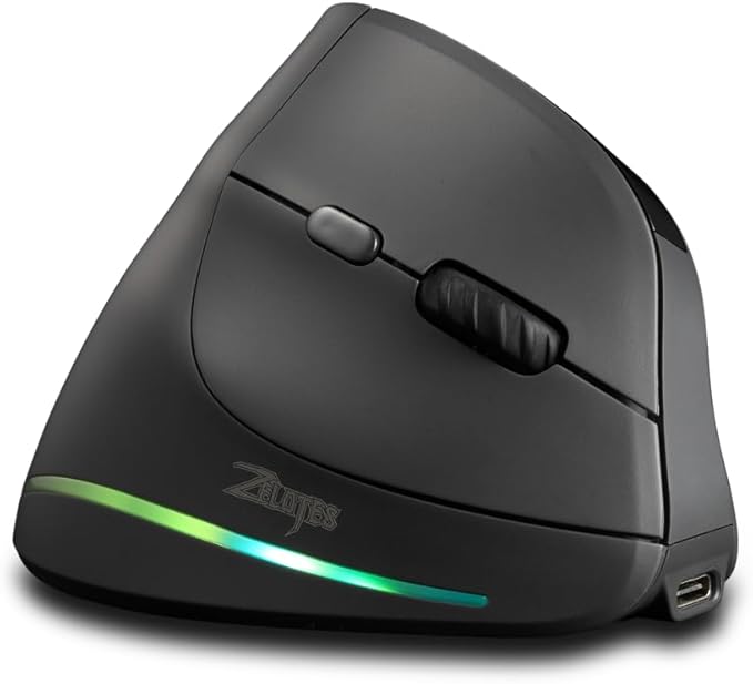 zelotes Bluetooth Wireless Vertical Mouse with DisplayRechargeableDual Mode (BT 5.0/3.0 + 2.4G USB Receiver)4000 DPI(5-Level Adjustable)Optical Portable Ergonomic Mouse for PCLaptopTabletsBlack