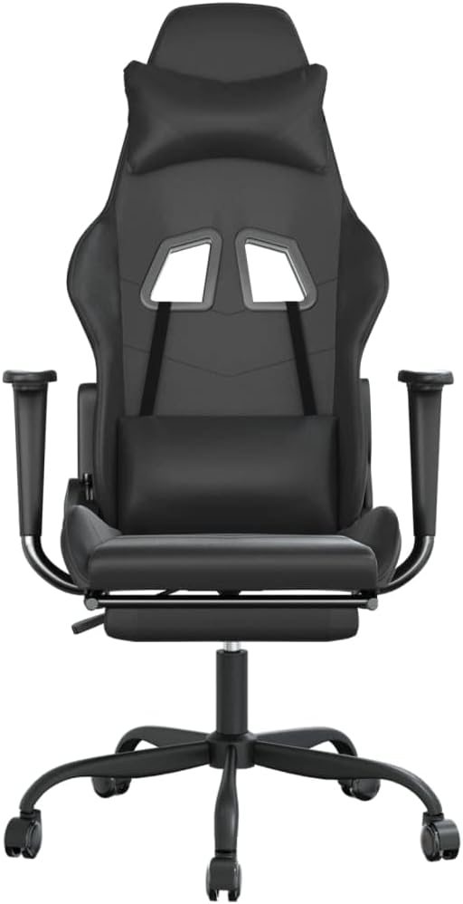 Gaming Chair with FootrestFaux Leather Computer Game ChairOffice ChairErgonomic Desk Chair PC Gaming Chair for Adults Teens(Black)