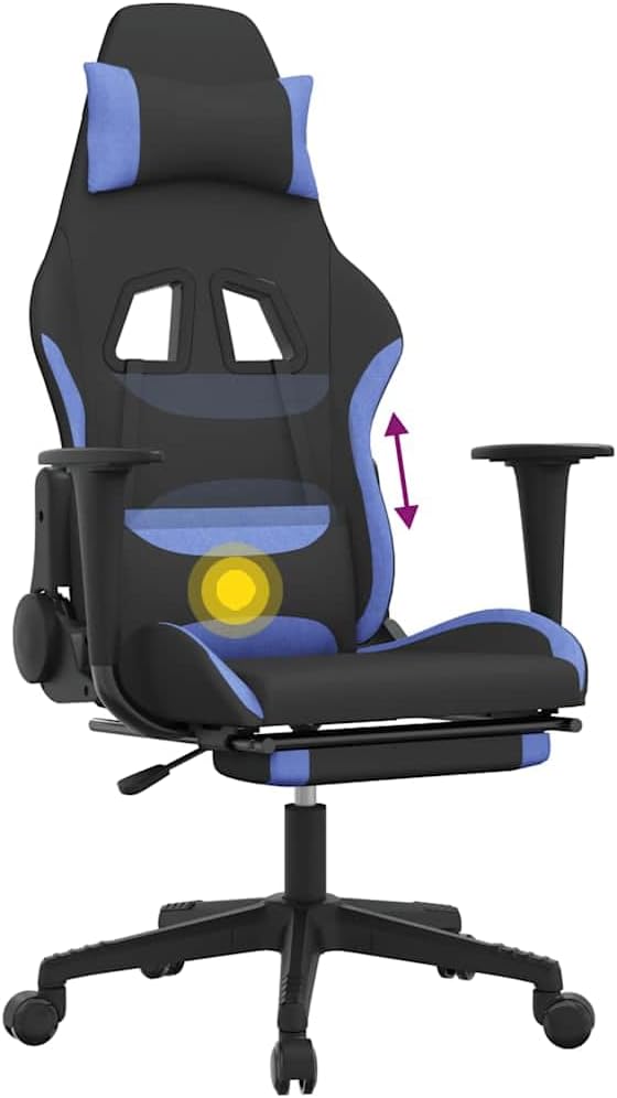 vidaXL Gaming Chair Massage Gaming Chair with Footrest Adjustable Swivel Recliner Computer Chair for Office Modern Style Black and Blue Fabric