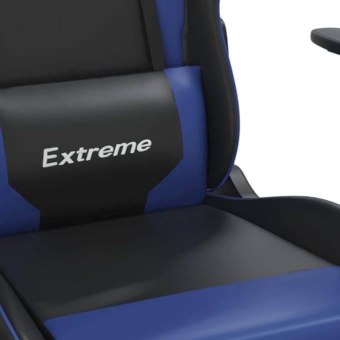 Massage Gaming ChairComputer Gaming Chair Swivel Task Chair with Headrest and Lumbar Support Suitable for Office Gaming Room with Footrest Black Blue Faux Leather