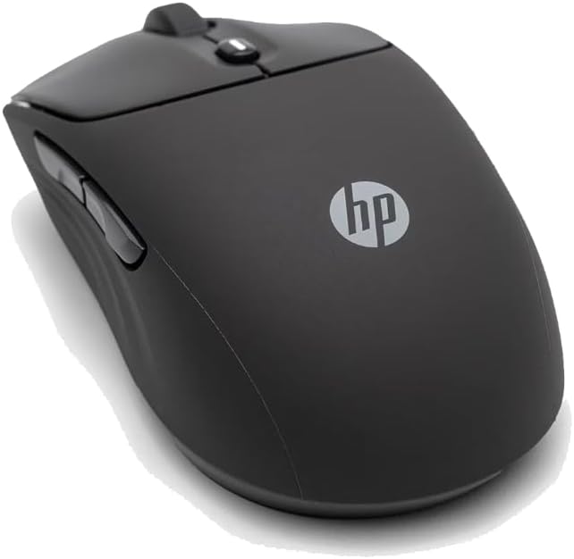 HP 400 Quiet Wireless Mouse Dual Bluetooth &amp 2.4GHz Soft Silicone Quiet Clicks Microsoft Wheel 24-Month Battery 6000 DPI Ambidextrous Eco-Friendly Design Multi-OS Black