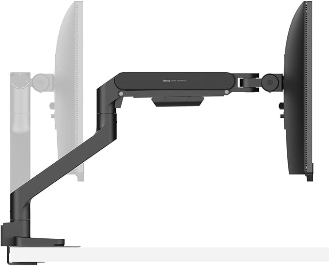 BenQ BSH01 Ergo Monitor Arm -Gas Spring Monitor Stand for Up to 45'' &amp 44lbs Screens Heavy Duty Quick Installation No Sagging Top Clamp and Grommet Base Reinforcement Plate VESA 75x75 &amp1