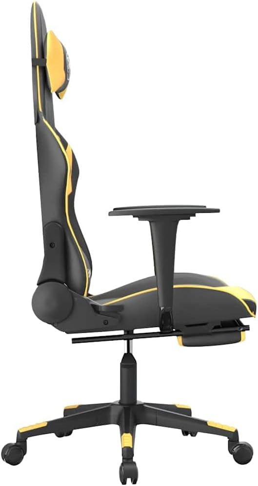 Black and Gold Faux Leather Gaming Chair with USB Massage 160-Degree Recline Adjustable Armrests and Retractable Footrest for Ergonomic Support and Relaxation