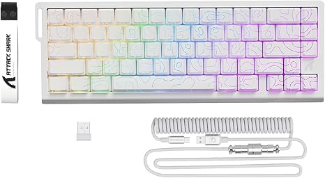 ATTACK SHARK X68PRO HE Rapid Trigger Wireless Keyboard 0.01mm RT Accuracy 8000Hz Wired Gaming Keyboard Adjustable Actuation Snap Tap RGB Backlit Magnetic Switch C01 Coiled Cable -White