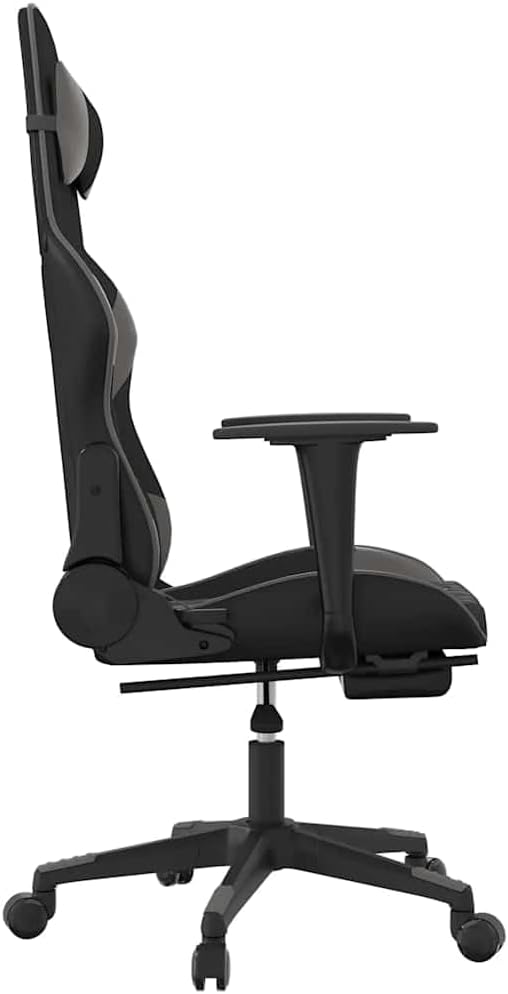 Massage Gaming Chair with Retractable Footrest Black &amp Gray Faux Leather Ergonomic Computer Desk Chair Reclining Office Seat with Lumbar Support for Adults