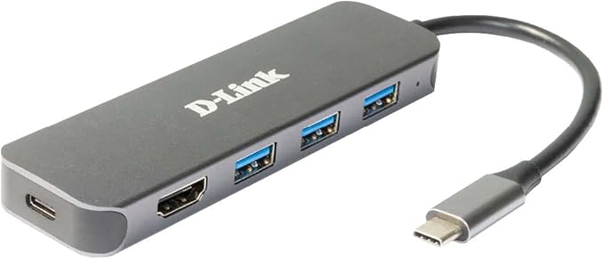 D-Link DUB-2333 5-in-1 USB-C Hub with Power Delivery (PD 60W) 4K HDMI 3 USB 3.0 Ports for Windows macOS Computers Chromebooks iPad Pro Laptops Desktops