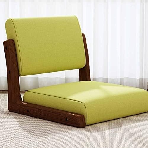 ELEFOCUS Portable Legless Chair with backrest Legless Stool Made of Solid Timber with Comfortable Cotton and Linen Upholstery(Green 2)