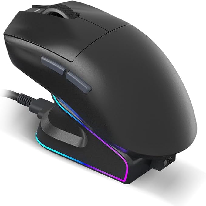 Tri-Mode Wireless Gaming Mouse with RGB Charging Dock 45g Ultra-Light PAW3311 Sensor 12000 DPI 2.4G Dongle + Bluetooth + USB-C Wired 1K Polling Rate Programmable Gaming Mouse for PC Mac Laptop