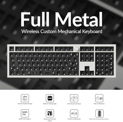 Keychron Q6 Max QMK/VIA Wireless Custom Mechanical Keyboard Barebone Knob Version Full-Metal Hot-Swappable RGB Backlight 2.4 GHz/Bluetooth/Type-C Wired Gaming Keyboard for Mac/Windows/Linux - White