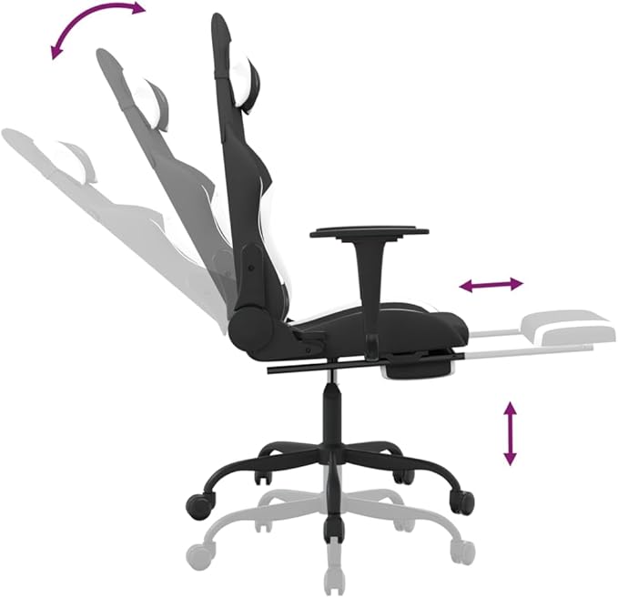 Gaming Office Chair PC Chair with Footrest FabricHeight Adjustable Game Chair with 367°-Swivel Seat and Headrest and for Office or Gaming(Black&ampWhite) -AA