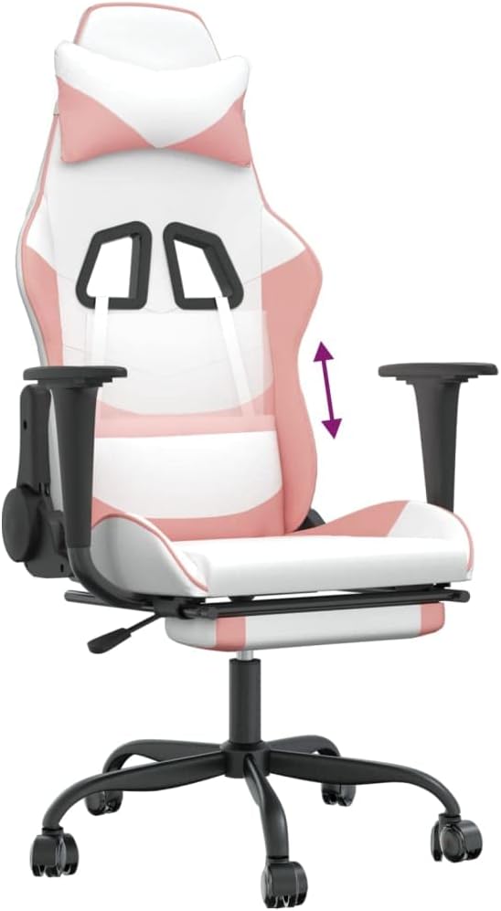 Gaming Chair with FootrestFaux Leather Computer Game ChairOffice ChairErgonomic Desk Chair PC Gaming Chair for Adults Teens(White&ampPink)