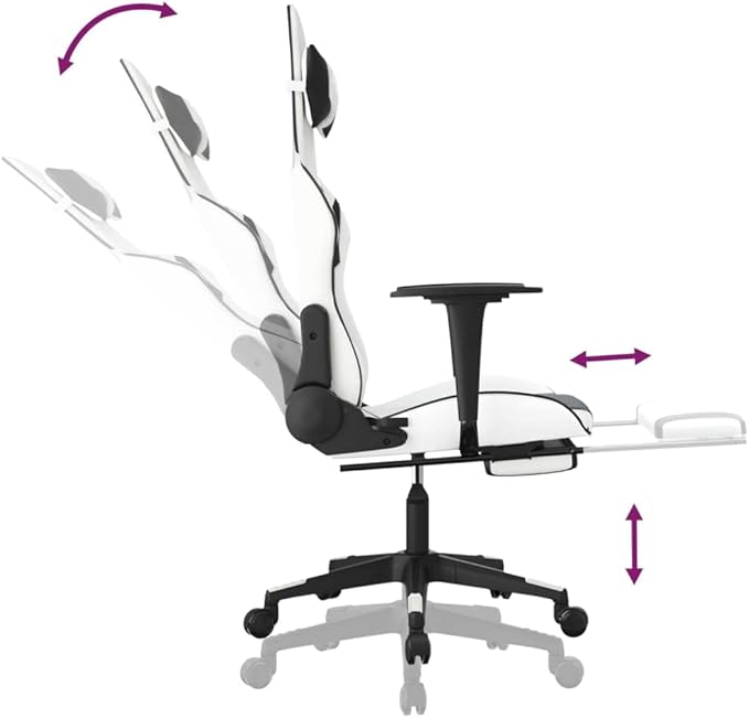 YAFF Ergonomic Gaming Chair Faux Leather Computer Chair with Adjustable Height Backrest Footrest Massage Lumbar Support &amp 360-Degree Swivel Modern Gaming Chair for Home Office White and Black