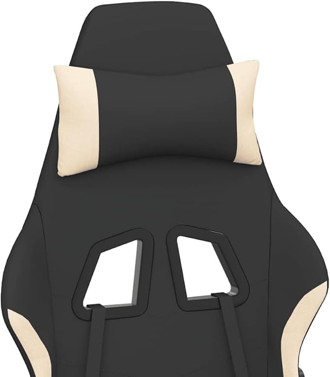 vidaXL Gaming Chair Massage Gaming Chair with Footrest Adjustable Swivel Recliner Computer Chair for Office Modern Style Black and Cream Fabric