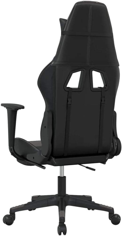 SKM Massage Gaming Chair with Footrest Black&ampGray Faux Leather (16.6 KG/36.52 LBS)