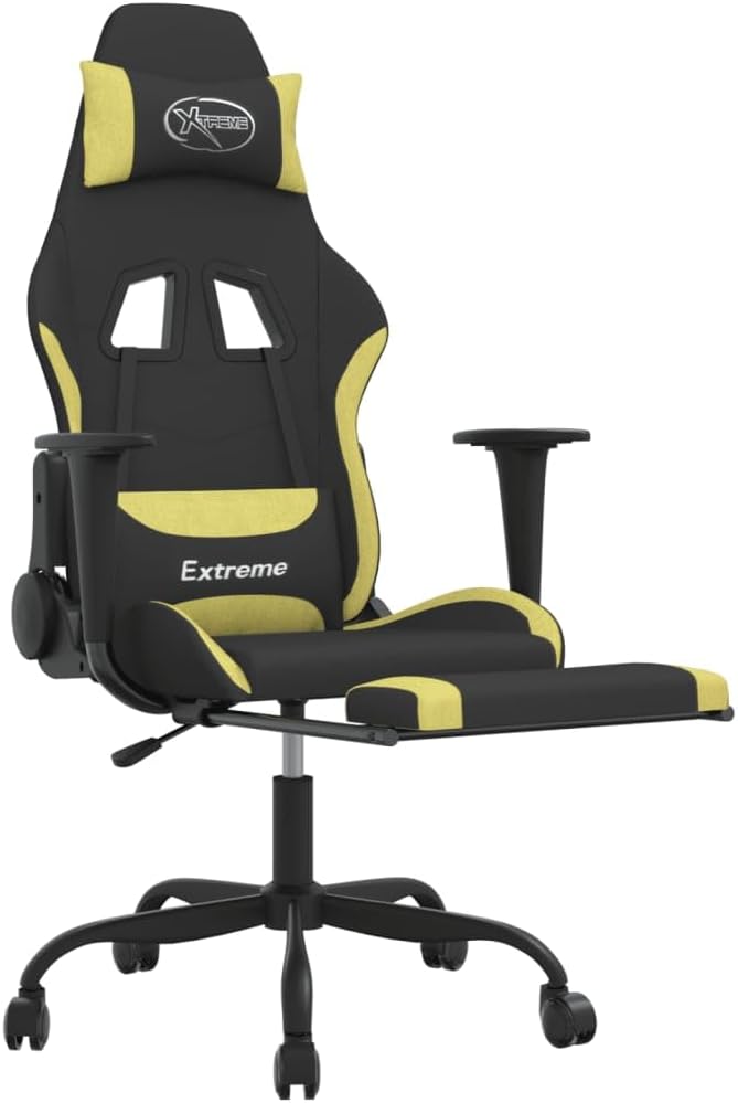 Massage Gaming Chair Computer ChairErgonomic Gaming ChairSuitable for Work Rest Playing Computer Games Watching Performanceswith Footrest Black and Light Green Fabric