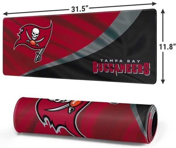 Skinit Large Gaming Mouse Pad - Officially Licensed Tampa Bay Buccaneers Design with Stitched Edges Waterproof Non-Slip Rubber Base Desk Mat for Keyboard &amp Mouse 31.5 x 11.8 inches