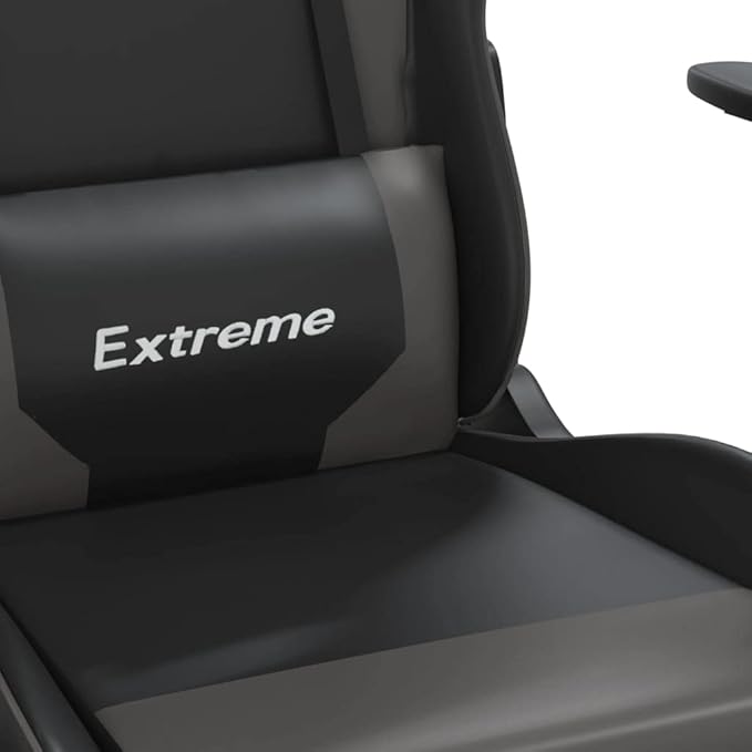 Massage Gaming Chair with Footrest Black&ampGray Faux Leather (Weight: 36.6 lbs)