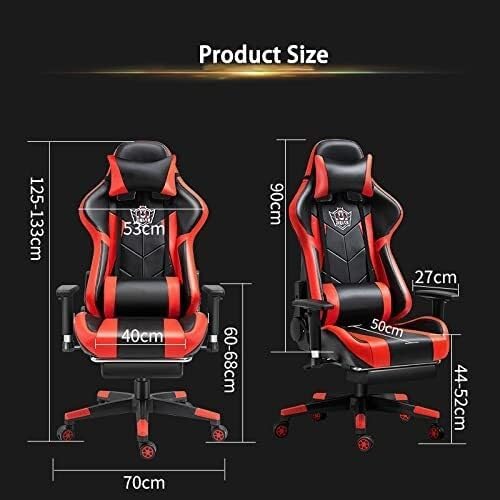 Ergonomic Gaming Chair with Massage Lumbar Support High-Back Racing Style PU Leather Office Chair 350lbs Capacity(Black)