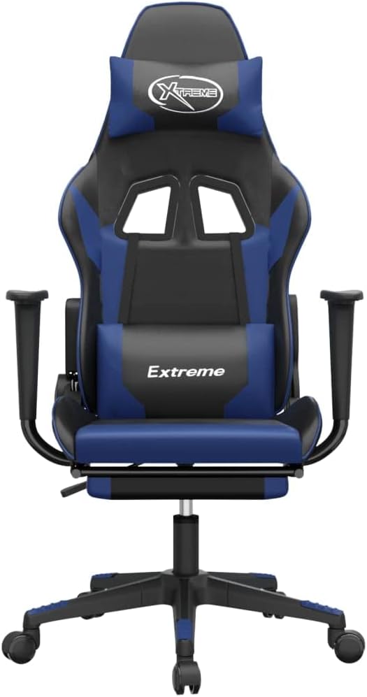 Massage Gaming ChairComputer Gaming Chair Swivel Task Chair with Headrest and Lumbar Support Suitable for Office Gaming Room with Footrest Black Blue Faux Leather