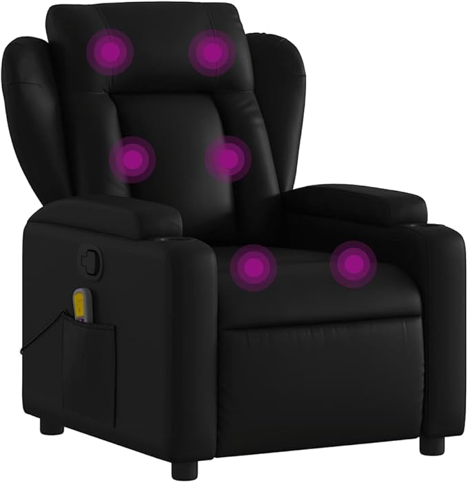 vidaXL Adjustable Massage Recliner Chair in Black Faux Leather for Indoor Comfort with Reclining Function and Armrest Support Modern Single Sofa Home Ergonomic Recline Theater
