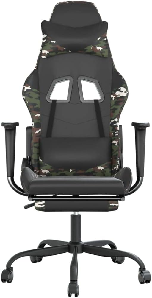 Massage Gaming Chair with FootrestFaux Leather Computer Game ChairMassage Office ChairErgonomic Desk Chair PC Gaming Chair for Adults Teens(Black&ampCamouflage) -AA