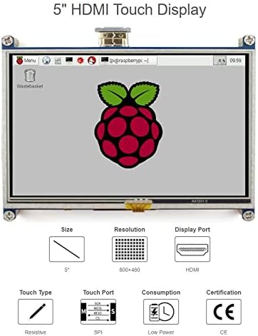 waveshare TOP1 5 inch Resistive Touch Screen LCD 800×480 Pixels HDMI Display Port 5 TFT LCD Panel Monitor Supports Raspberry Pi 4B/3B+/3A+/3B SPI Touch Port