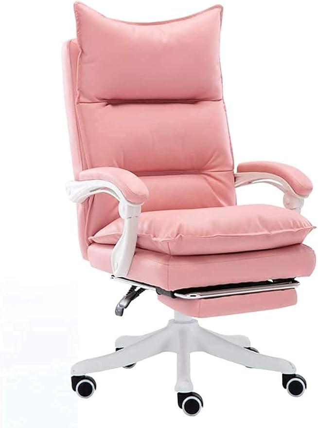 Katzowen Office Computer ChairComputer Chair Double-Padded Office Chair with Backrest Ergonomic Waist Support Footrest Game Chair Gift Pink (Color : Pink)