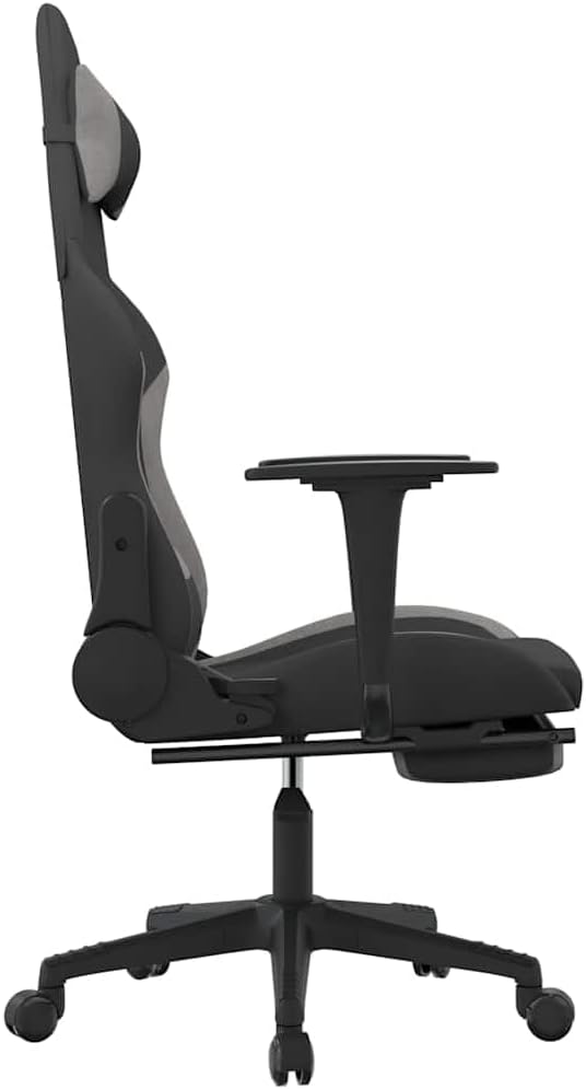 Ergonomic Massage Gaming Chair with Retractable Footrest Black &amp Light Gray Fabric Reclining Computer Office Desk Chair for Adults