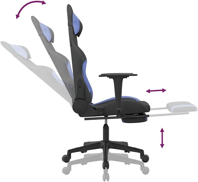 vidaXL Gaming Chair Massage Gaming Chair with Footrest Adjustable Swivel Recliner Computer Chair for Office Modern Style Black and Blue Fabric