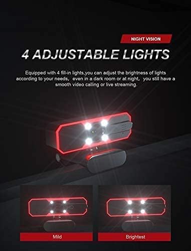 Generic RGB Webcam - 1080p HD Web Cam with Microphone Privacy Cover - 7 RGB Lights 2-Level Adjustable Brightness - Computer Desktop PC Laptop Web Camera for Live Streaming Skype Video Calls