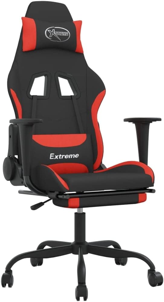 Gaming Office Chair PC Chair with Footrest FabricHeight Adjustable Game Chair with 368°-Swivel Seat and Headrest and for Office or Gaming(Black&ampRed)