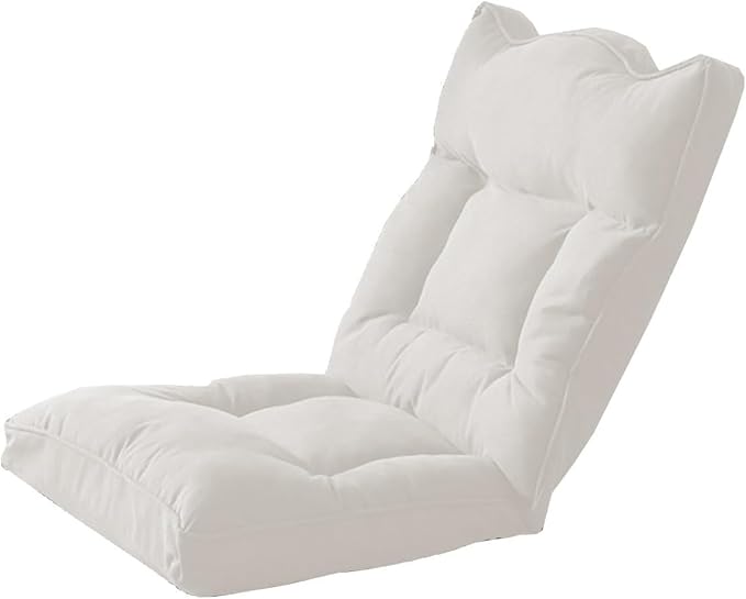 ELEFOCUS Adjustable Floor Sofa Chair 5 Position Multi-Angle Padded Floor Chair Cushioned Back Support Versatile Video Game Chairs(White)