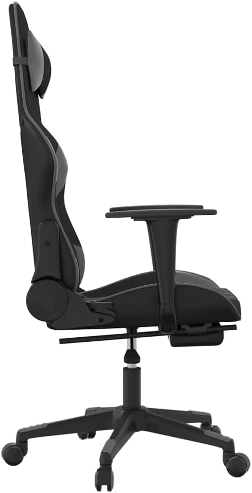 Gaming Chair with Footrest Black and Gray Faux Leather Gaming Chair with Ergonomic Design Adjustable Features - for Gamers and Office Use