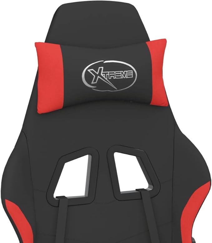 SKM Massage Gaming Chair with Footrest Black and Red Fabric (16.3 KG/35.86 LBS)