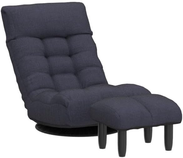 Yoglad Japanese Style Chaise Lounge Sofa Chair Floor Gaming Chair Lazy Sofa for Reading Game Meditating 3 Adjustable Positions with Comfortable BackrestNavy Blue (Navy Blue+Ottoman)