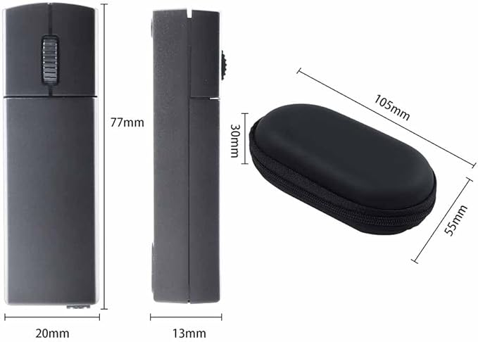 Wireless Mini Rechargeable Travel Mouse 2.4G Ultra Slim Portable Mouse with Receiver Storage for Laptop/PC/Mac - Black