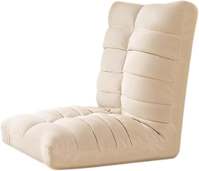 ELEFOCUS Adjustable Folding Floor Chair - Comfy Gaming Sofa with 6 Positions Cushioned Recliner for Reading Relaxing(Cream)