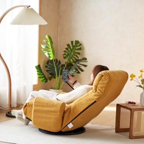 360° Swivel Gaming Floor Chair Adjustable 3-Position Folding Sofa Chair with Armrests &amp Phone Holder Cushioned Indoor Chaise Lounge Rocker for Teens &amp Adults (Yellow)